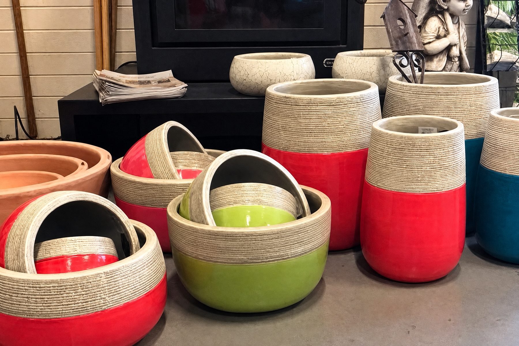 Pots and garden decorator items at Blue Gum Garden Centre